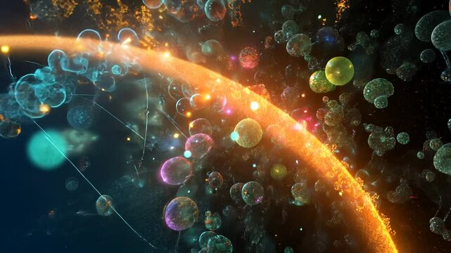 Abstract representation of bubble universes connected by wormholes, multiverse concept