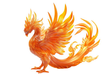 Obraz premium A stunning orange phoenix sculpture embodies mythical elegance and vibrant artistry isolated on transparent background