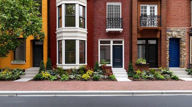 Colorful townhouse row architecture photography