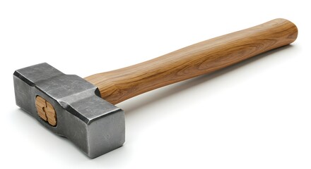 Sledgehammer with Light Oak Handle, Isolated on White
