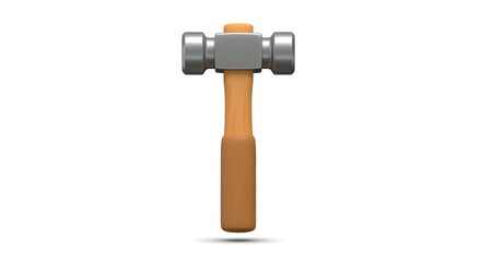 3D Render: Polished Ball-Peen Hammer with Wooden Handle, Isolated on White