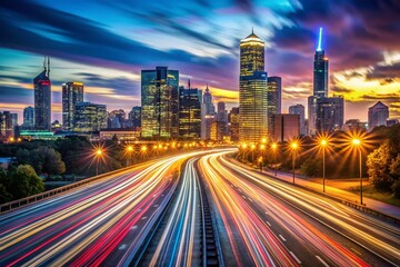 Obraz premium July 2024 Calendar Background: Long Exposure City Lightscape