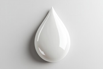 Fototapeta premium Glossy white teardrop shape with smooth surface and reflective highlights, isolated on a light gray background