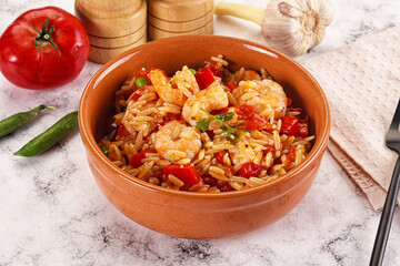 Italian pasta orzo with prawn