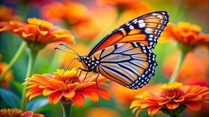Obraz premium Vibrant butterfly perching on an orange flower Generative AI image 