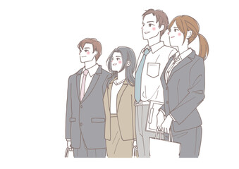 空を見上げているビジネスマンのチームのイラスト