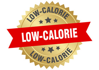 low-calorie. low-calorie round red and gold label isolated on transparent background