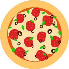 Flat Design Pepperoni Pizza Illustration - Simple Cartoon Pizza Clipart