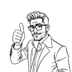 Continuous one black line art drawing a handsome man giving a thumbs up design vector.