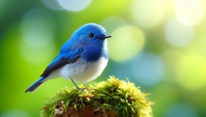 Fototapeta premium Close-up of a vibrant blue bird perched on moss.