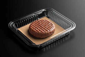 Burger Patty Prepared and Packaged for Freshness on Dark Background