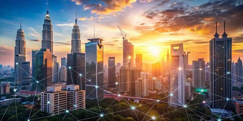 Obraz premium Kuala Lumpur Skyline, Digital Network Connection, Smart City, Technology, Future
