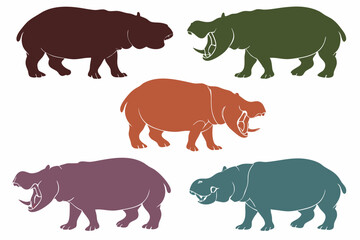 set of Hippo silhouette vector illustration