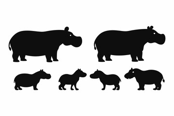 set of Hippo silhouette vector illustration