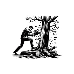 man cutting down tree black color vector isolated white background 
