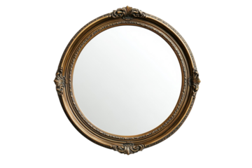 Elegant vintage mirror reflecting timeless beauty on a white wall in a cozy room isolated on transparent background