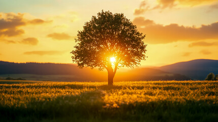 Tree silhouette at golden sunset nature landscape scenery background wallpaper photography 