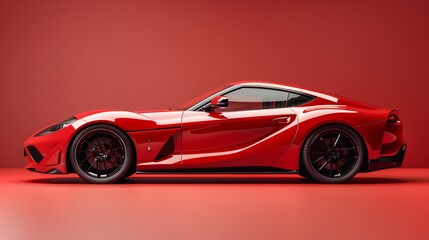 Red sports coupe half side view with copy space on sleek background for dynamic vehicle advertisements