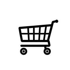 Black shopping cart icon on transparent background representing online commerce