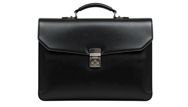 Black Leather Briefcase With Lock And Handle png