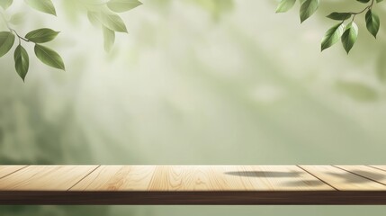 Empty wooden platform in a lush green garden