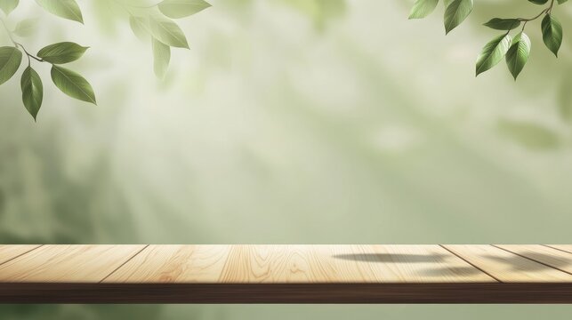 Empty wooden platform in a lush green garden