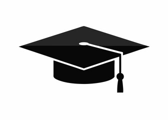 Graduation Cap Icon - Minimalist Black Silhouette Vector for Education & Academic Achievement, Minimalist black graduation cap icon, vector illustration, perfect for education and academic designs.