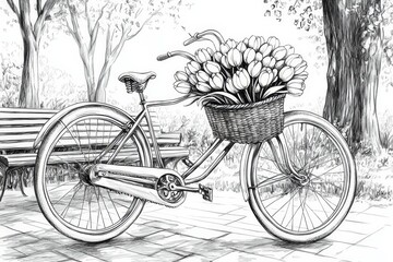 Obraz premium Spring Ride Through the Park, Bicycles with baskets