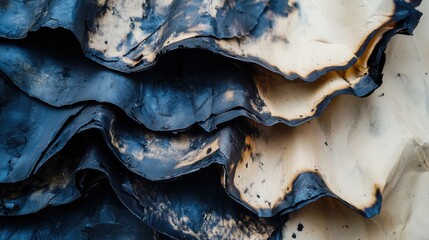 Obraz premium Abstract textured layers of blackened and cream tinted paper or fabric