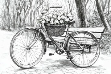 Obraz premium Spring Ride Through the Park, Bicycles with baskets