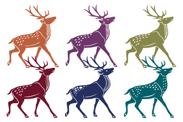 set of Deer silhouette vector illustration