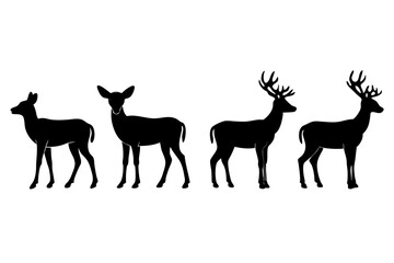 set of Deer silhouette vector illustration