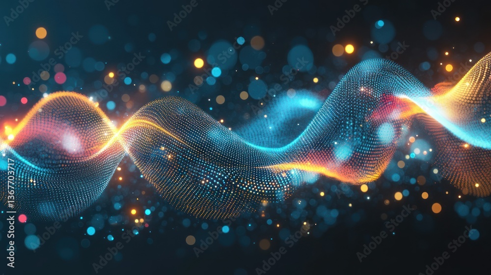 Wall mural abstract data wave illustration with particle network and vibrant colors.