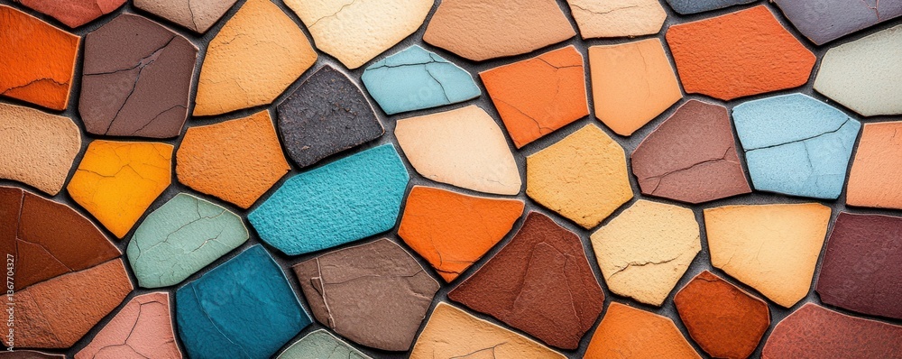 Poster Colorful Mosaic Pattern with Various Shapes and Textures in Tiles