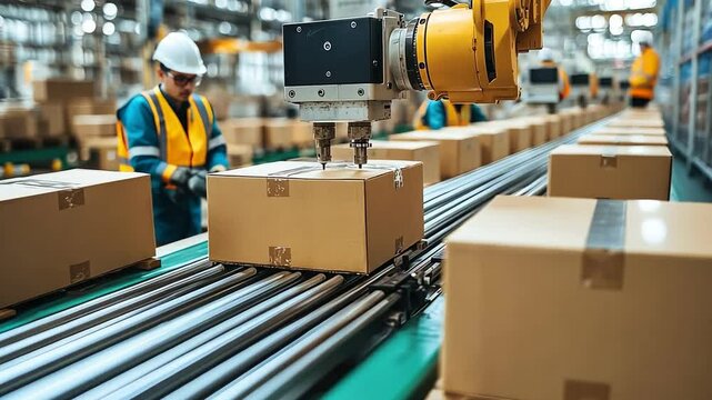 Automated assembly with robotic arms enhances packaging efficiency warehouse operations, showcasing modern technology