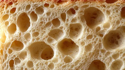 Gordijnen Close-up of textured bread crust with air holes and alveoli structure © Byca