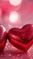 Obraz premium Two Red Hearts: Romantic Valentine's Day Glitter Background