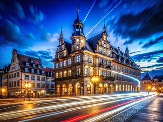 Obraz premium Long Exposure Night Photography: Fulda Rathaus & Cash, Germany