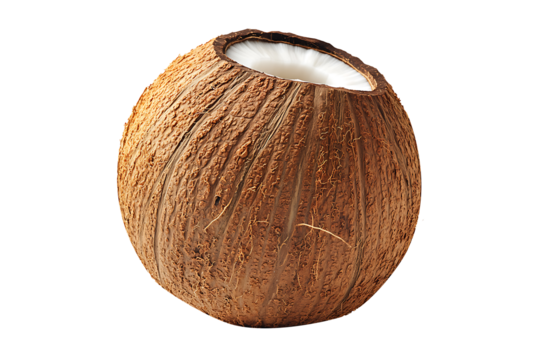Semi Husked Coconut Isolated on White and Transparent Background PNG Image.
