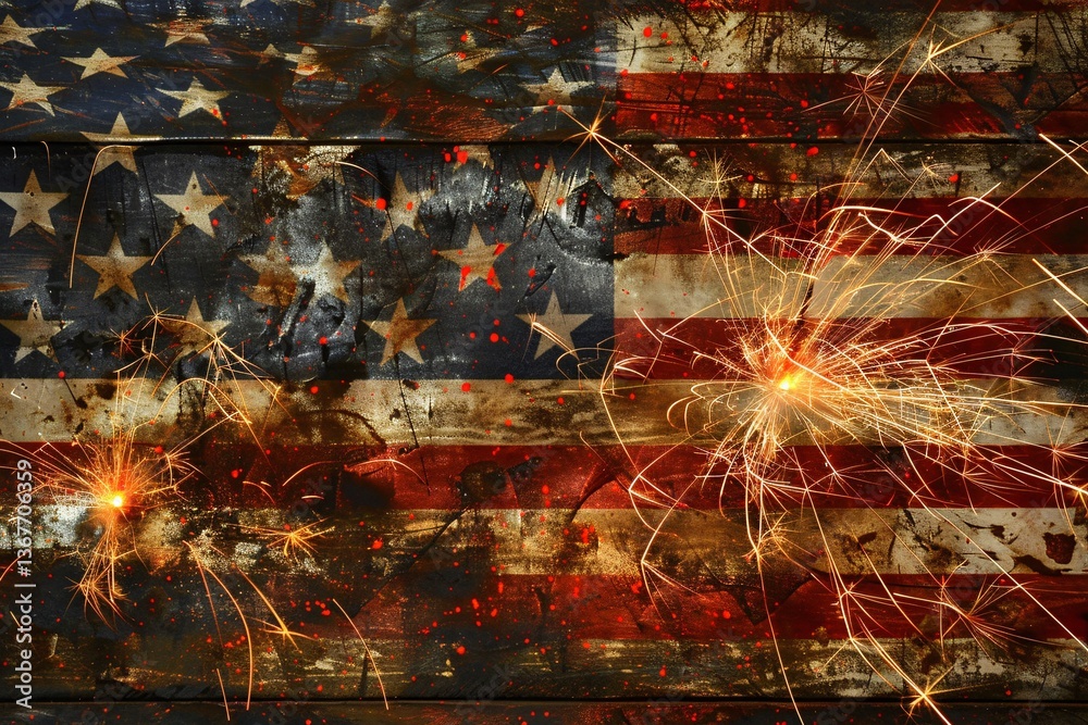 Aufkleber independence day celebration idea featuring rustic american flag and sparkling fireworks display on 