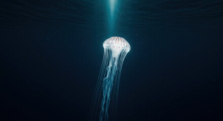 Ethereal Jellyfish Illuminated by Sunlight in Deep Ocean Waters