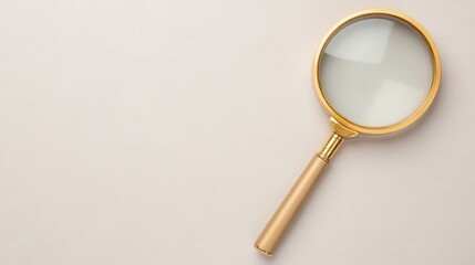 close-up of magnifying glass on plain surface, minimalist background, with copy space for text