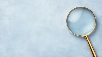 close-up of magnifying glass on plain surface, minimalist background, with copy space for text