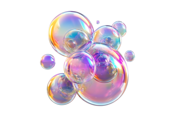 Shiny bubbles fluid holographic Iridescent Isolated on White and Transparent Background PNG Image.