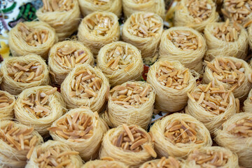 Moroccan almond nest, typical pastry, Barcelona, ​​Catalonia, Spain