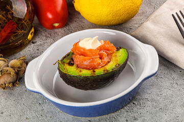 Whole grilled avocado with salmon