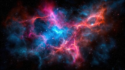 Fototapeta premium Vibrant cosmic nebula with swirling colors and star formations in deep space