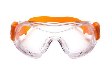 Protective safety goggles with orange straps ideal for various hazardous environments isolated on transparent background