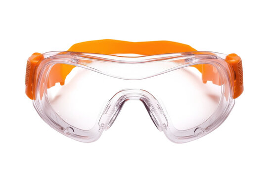 Protective safety goggles with orange straps ideal for various hazardous environments isolated on transparent background
