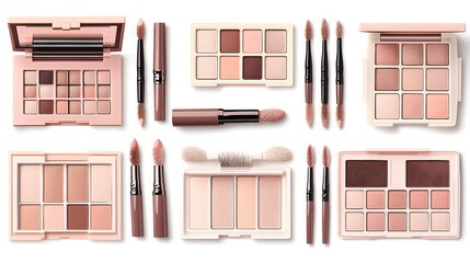 Various palettes and applicators displayed in a flatlay composition